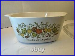 VINTAGE CORNING WARE A-3-B 3 QUART CASSEROLE DISH With PYREX A9C LID-SPICE OF LIFE