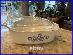 VINTAGE CORNING WARE BLUE CORNFLOWER 1 QT CASSEROLE DISH A-1-B 1970s PYREX RARE