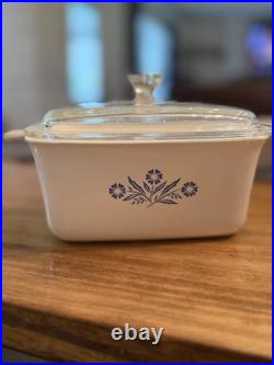VINTAGE CORNING WARE BLUE CORNFLOWER, P-4-B 1 1/2 QT. RARE STAMP EARLY DAYS WithLID VINTAGE CORNING WARE BLUE CORNFLOWER, P-4-B 1 1/2 QT. RARE STAMP EARLY DAYS WithLID