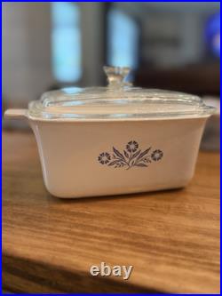 VINTAGE CORNING WARE BLUE CORNFLOWER, P-4-B 1 1/2 QT. RARE STAMP EARLY DAYS WithLID VINTAGE CORNING WARE BLUE CORNFLOWER, P-4-B 1 1/2 QT. RARE STAMP EARLY DAYS WithLID