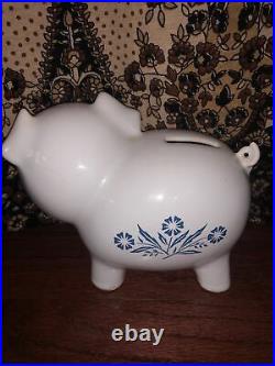 VINTAGE Corning Ware Pig Piggy Bank Blue Cornflower Original Stopper England EUC