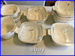 VINTAGERARE 19 pieces 1970's Corning Ware Blue Corn Flower Dishes with Tea Pots