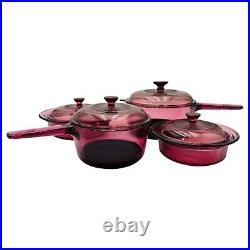 VISIONS Cranberry Corning Ware Glass Cookware Saucepan Dutch Ov VTG 10 Piece