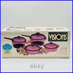 VISIONS Cranberry Corning Ware Glass Cookware Saucepan Dutch Ov VTG 10 Piece