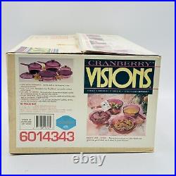 VISIONS Cranberry Corning Ware Glass Cookware Saucepan Dutch Ov VTG 10 Piece