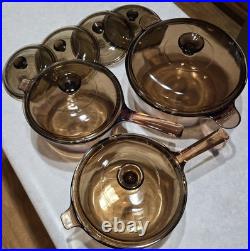 VTG 10 Piece Lot of Corning Visions CorningWare Brown Amber Pans Pots Skillet VTG 10 Piece Lot of Corning Visions CorningWare Brown Amber Pans Pots Skillet