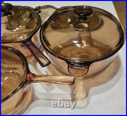 VTG 10 Piece Lot of Corning Visions CorningWare Brown Amber Pans Pots Skillet VTG 10 Piece Lot of Corning Visions CorningWare Brown Amber Pans Pots Skillet