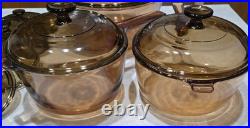 VTG 10 Piece Lot of Corning Visions CorningWare Brown Amber Pans Pots Skillet VTG 10 Piece Lot of Corning Visions CorningWare Brown Amber Pans Pots Skillet