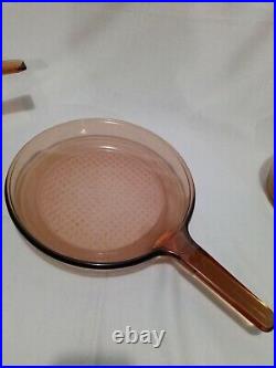 VTG 11 Piece CorningWare Visions Pyrex Amber Glass Cookware Pots Skillet