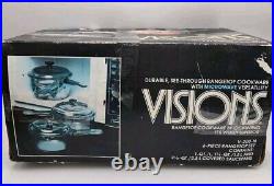 VTG 1986 Corning Ware Rangetop Visions 6 pc Glass Covered Saucepan Set V-300-N