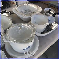 VTG 43 Pcs. Corning Ware Blue Cornflower Casserole Dishes, Bread Pan, Pot. See