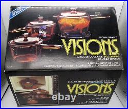 VTG 80's Corning Ware Rangetop Visions 6 pc Glass Covered Saucepan Set V-300-N