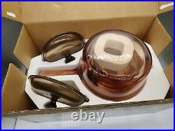 VTG 80's Corning Ware Rangetop Visions 6 pc Glass Covered Saucepan Set V-300-N