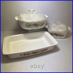 VTG Corning Ware Spice O' Life, 1-1/2 & 2 Quart Covered & Oblong Baking Dish Set