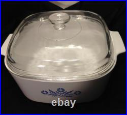 VTG. Extra Large Corning Ware Blue Cornflower 5 Quart Casserole Dish Domed Lid