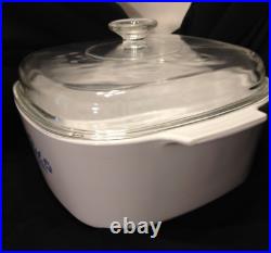 VTG. Extra Large Corning Ware Blue Cornflower 5 Quart Casserole Dish Domed Lid