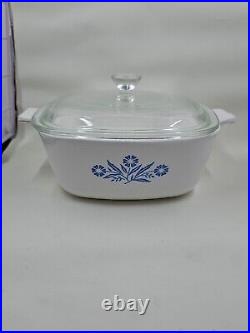 VTG Rare Corning Ware Pyroceram-1 1/2-B Blue Cornflower with lid, Blue Label