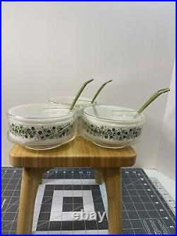 VTG Rare Gemco Pyrex Spring Blossom Crazy Daisy Lazy Susan Server Set Green READ