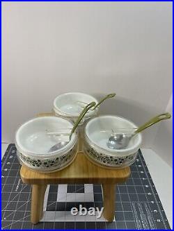 VTG Rare Gemco Pyrex Spring Blossom Crazy Daisy Lazy Susan Server Set Green READ