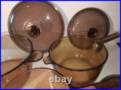 VTG Vision WARE Corning PYREX Amber GLASS Cookware 6 Pc Set POTS Lids DUTCH OVEN