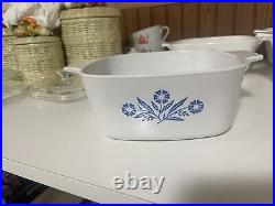 Very Rare Vintage Pyrex Corning Ware Blue Cornflower Dish & Lid 7 PEICES