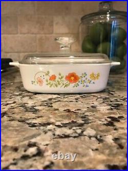 Vintage 1 Quart Corning Ware Wildflower Casserole with Pyrex Lid (A-1-B)