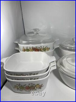 Vintage 10 piece Corning Ware SPICE OF LIFE Casserole Dishes with Lids