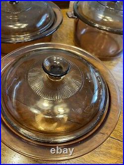 Vintage 11 PC Corning-Vision Ware Clear Amber/Brown Cookware Set With Lids