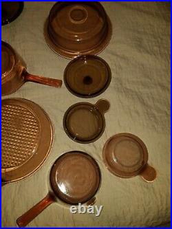 Vintage 13 Pc. Corning Ware Amber Visions Pryex Cookware Set Lot