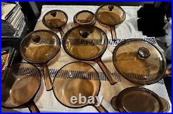 Vintage 16 Piece Lot of Corning Visions Corning Ware Pyrex Amber Glass Cookware