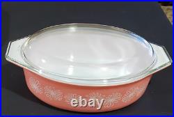 Vintage 1950s Pyrex Pink Daisy 045 Oval Casserole with Lid 2.5 Quarts