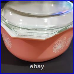 Vintage 1950s Pyrex Pink Daisy 045 Oval Casserole with Lid 2.5 Quarts