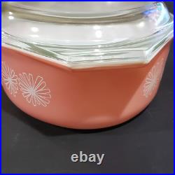 Vintage 1950s Pyrex Pink Daisy 045 Oval Casserole with Lid 2.5 Quarts