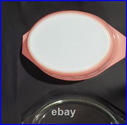 Vintage 1950s Pyrex Pink Daisy 045 Oval Casserole with Lid 2.5 Quarts