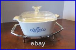 Vintage 1959 Blue Cornflower Corning Ware with Knob Lid and Cradle
