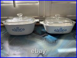 Vintage 1960's Corning Ware Blue Cornflower Casserole Dish Set With Lids