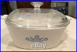 Vintage 1960s Rare Corning Ware Blue Cornflower 2 1/2 QT dish with glass lid