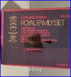 Vintage 1972 Corning Ware Royal Family Set New Old Stock Factory Sealed P-600-N
