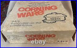 Vintage 1975 Corning Ware A-84-9 Country Festival NEVER USED! Orig Box Included