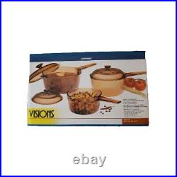 Vintage 1995 Corning Visions Amber 6-Piece Saucepan Set 6001890 NEW IN BOX