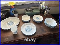 Vintage 26 Piece Blue Velvet Rose Corelle by Corning Dinnerset