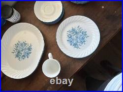 Vintage 26 Piece Blue Velvet Rose Corelle by Corning Dinnerset