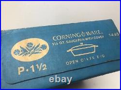 Vintage 60's Corning Ware Blue Cornflower 1 1/2 qt Saucepan with Lid UNUSED NOS