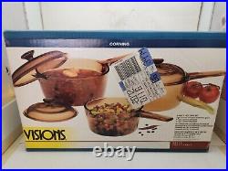 Vintage CORNING WARE VISIONS 6 Piece SET Amber New Open Box