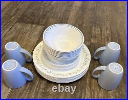 Vintage Corelle Country cottage dinner set -hearts Blue Plates, bowls, Coffee Cup