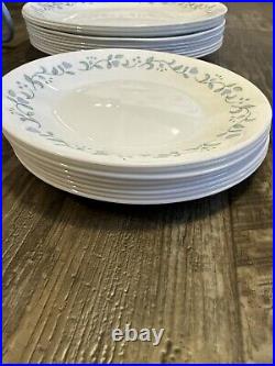 Vintage Corelle Country cottage dinner set -hearts Blue Plates, bowls, Coffee Cup