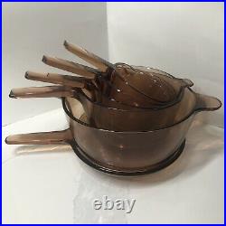 Vintage Corning Amber Vision Ware Glass Cookware 10 pc Set Pots & Pans EUC
