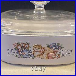 Vintage Corning GARDEN CAT 2 Qt. Casserole A-2-B 2L With Lid No Chips Or Cracks