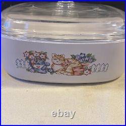 Vintage Corning GARDEN CAT 2 Qt. Casserole A-2-B 2L With Lid No Chips Or Cracks