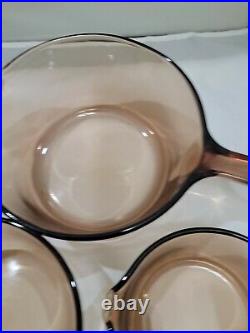 Vintage Corning Pyrex Amber Vision Ware Glass Cookware 8pc Set Pots & Pans
